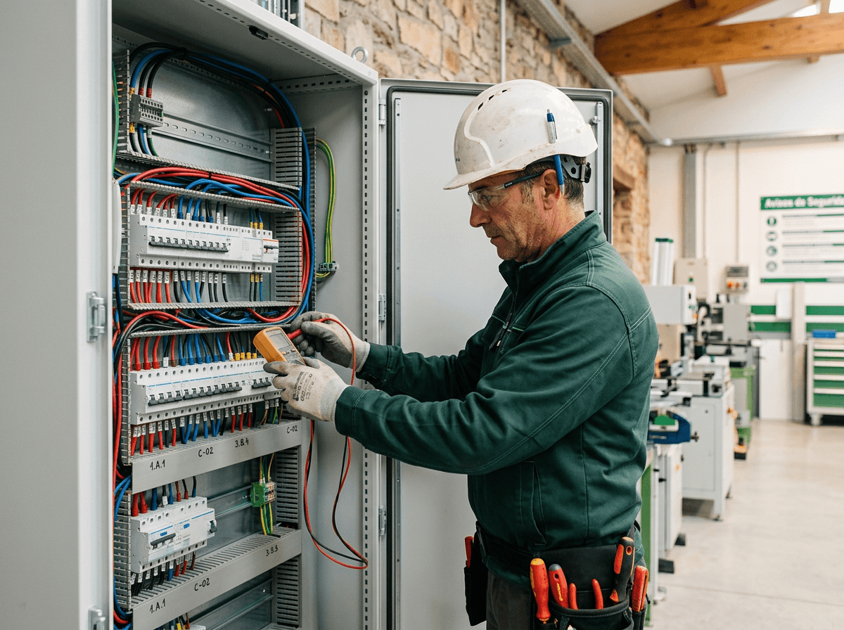 Profesionalidad Eléctrica Certificada Electricista profesional certificado revisando un cuadro eléctrico en Asturias
